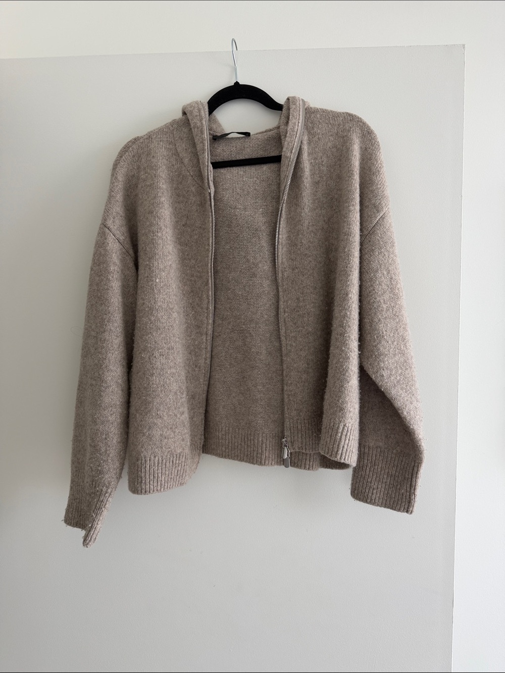 Zara Hooded Zip Cardigan Sweater - Beige
